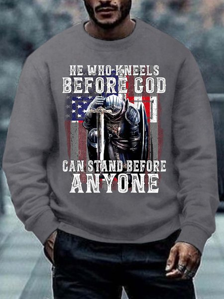

Men He Who Kneels Before God Can Stand Before Anyone Text Letters Sweatshirt, Gray, Hoodies&Sweatshirts