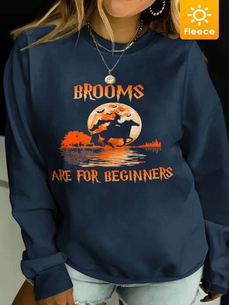 

Women Brooms Are For Beginners Witch Halloween Fleece Casual Sweatshirts, Navyblue, Hoodies&Sweatshirts