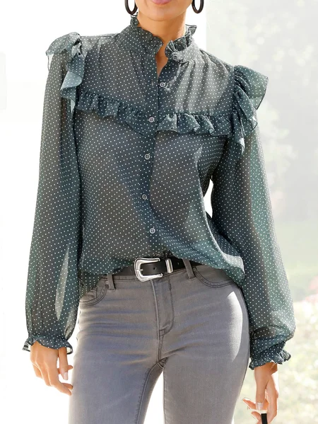 

Black Fungus Edge Polka Dots Casual Chiffon Blouse, Gunmetal, Shirts & Blouses