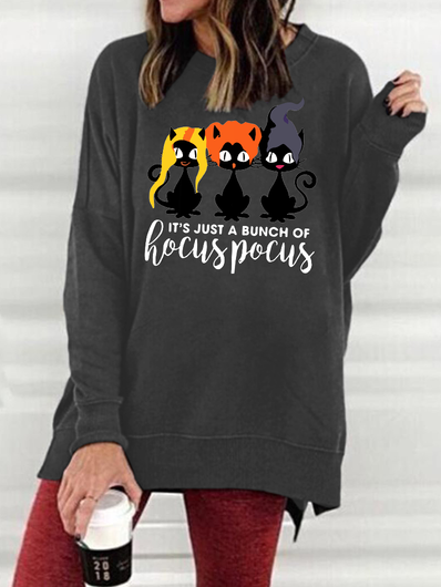 

Women Black Cats Witch Happy Halloween Casual Sweatshirts, Deep gray, Hoodies&Sweatshirts