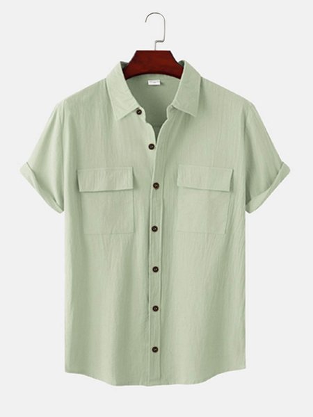

Mens Solid Casual Linen Square Neck Short Sleeve Shirt, Aqua, Men's basic shirt