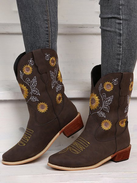 

Sunflower Embroidery Boho Cowboy Boots, Coffee, Boots