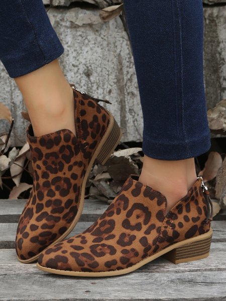

Simple Plain Chelsea Zip Ankle Boots, Leopard, Boots