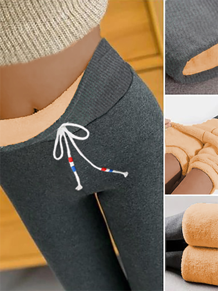 

Casual Solid Color Thickened Long Pants, Gray, leggings