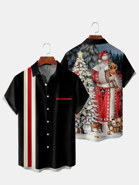

Men's Back Christmas Casual Breathable Hawaiian Short Sleeve Shirt, Black, Short Sleeve Shirts