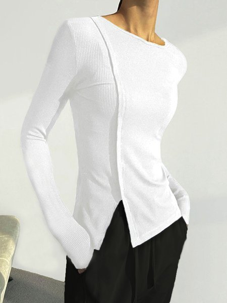 

Daily Crew Neck Split Plain Long Sleeve Knit, White, Sweaters
