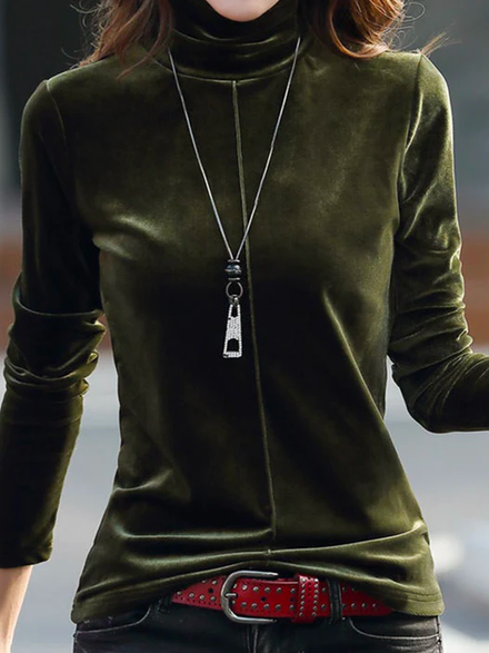 

Urban Loose Turtleneck Plain T-Shirt, Green, T-Shirts