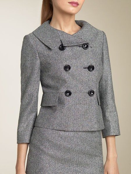 

Urban Plain Lapel Collar Double Breasted Jacket, Gray, Jackets