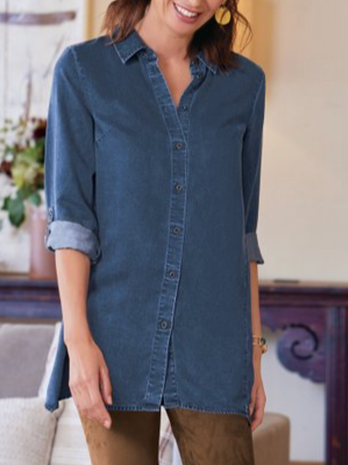

Loose Denim Shirt Collar Blouse, Blue, Blouses & Shirts
