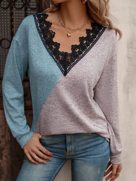 

Plain color patch lace top plus size, Multicolor, T-Shirts