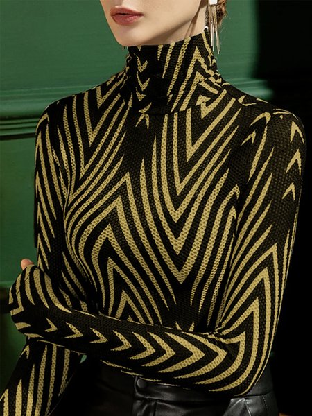 

Daily Basic Striped Turtleneck Long Sleeve Top, Yellow, Tops