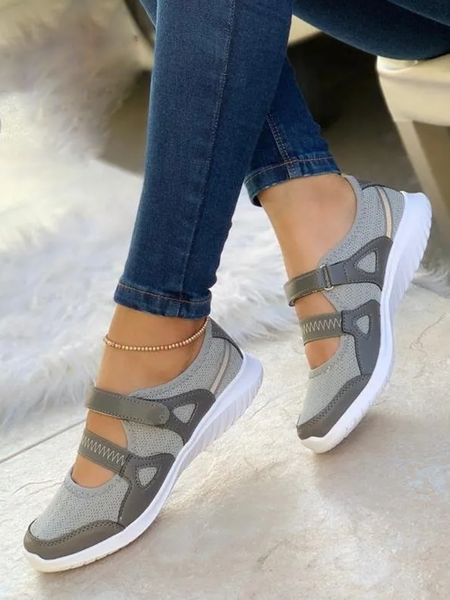 

Mesh Panel Velcro Portable Walking Sneakers, Gray, Sneakers