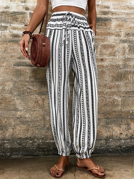 

Casual Striped Casual Pants, Black-white, Pants