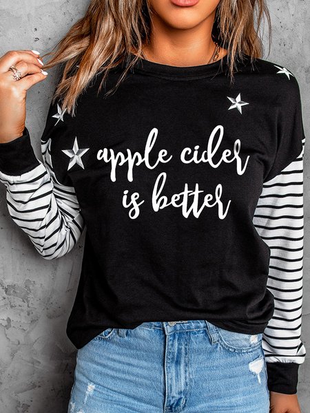 

Crew Neck Casual Sweatshirts, Black, Tops