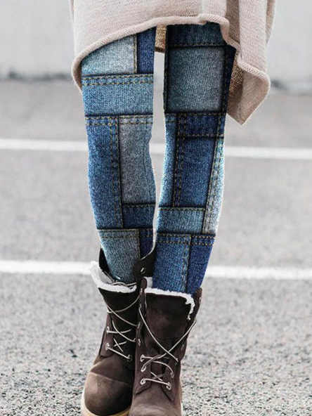 

Tight Casual Plaid Leggings, Blue, Leggings