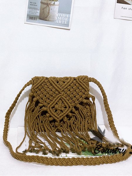 

Tassel Weave Ethnic Style One-shoulder Diagonal Bag, Green, Women's Bags