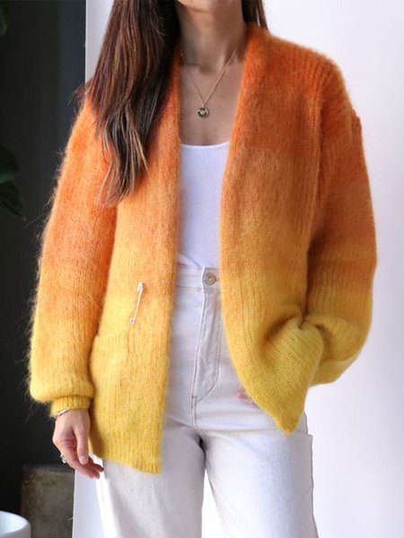 

Ombre Loose Casual Sweater Cardigan, Yellow, Cardigans