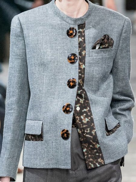 

Daily Long sleeve Leopard Urban Crew Neck Jacket, Gray, Jackets