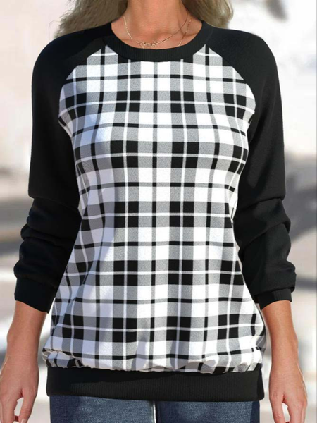 

Plaid Casual Raglan Sleeve Loose Sweatshirts, Black, Hoodies & Sweatshirts