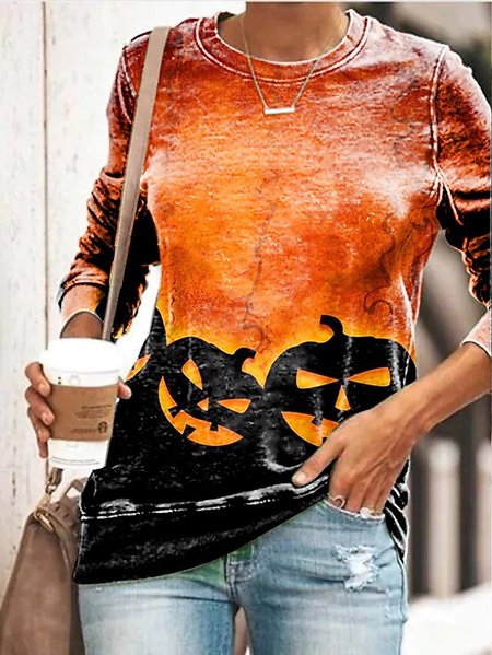 Halloween Casual Loose Crew Neck Sweatshirts, Multicolor, Sweatshirts & Hoodies