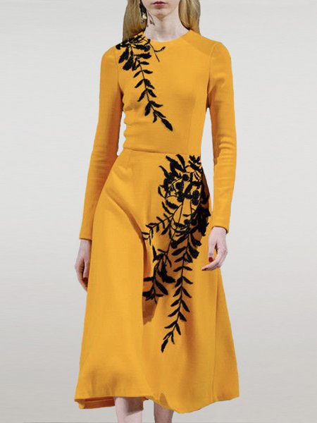 

Urban Long Sleeve Regular Fit Plants Midi Dress, Yellow, Midi Dresses