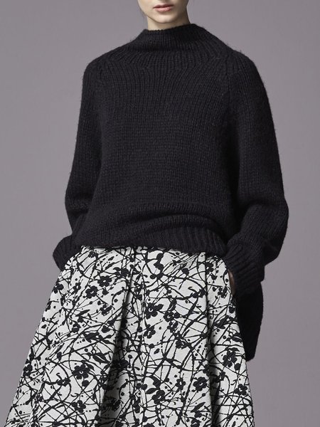 

Black Long sleeve Half Turtleneck Simple Sweater, Pullovers