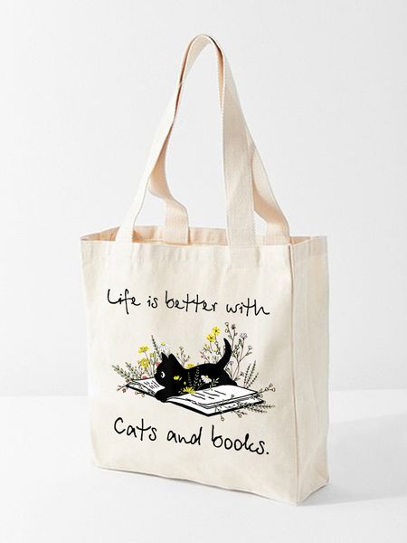 

Life Is Better With Cats And Books Shopping Tote Bag, White, Bags
