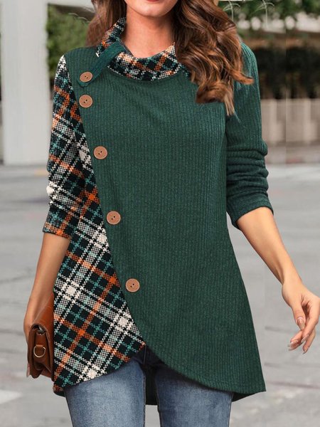

Casual Patchwork Textured Loose Long Sleeve Sweatshirt, Dark green, Tunics