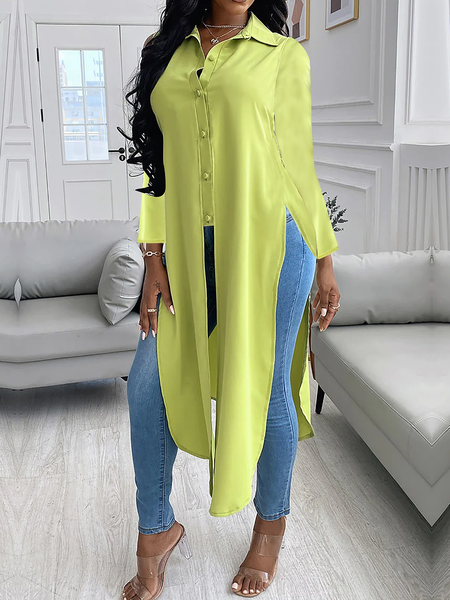 

Loose Shirt Collar Long sleeve Urban Blouse, Green, Blouses and Shirts