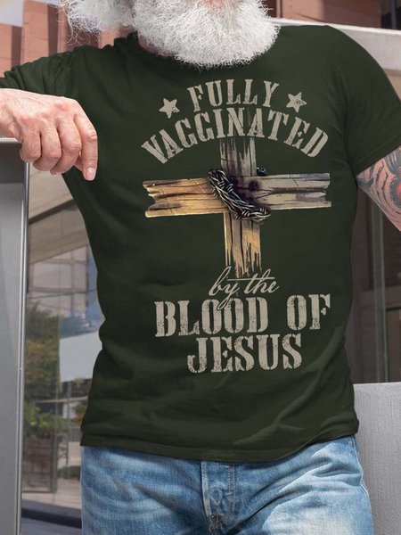 

Men Fully Vagginated Blood Of Jesus Fit Casual Text Letters T-Shirt, Darkgreen, T-shirts