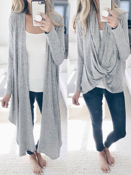 

Cotton-Blend Casual Other Coat, Gray, Cardigans