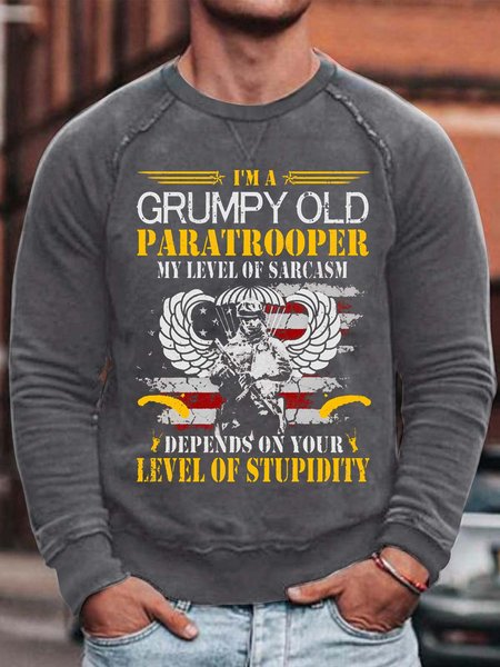 

Men Grumpy Old Paratrooper Level Of Stupidity Letters Simple Sweatshirt, Gray, Hoodies&Sweatshirts