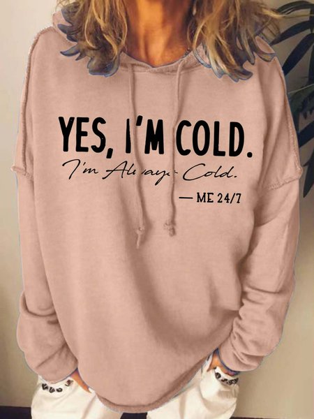 

Women I’m Cold Letters Hoodie Loose Casual Sweatshirt, Pink, Hoodies & Sweatshirts