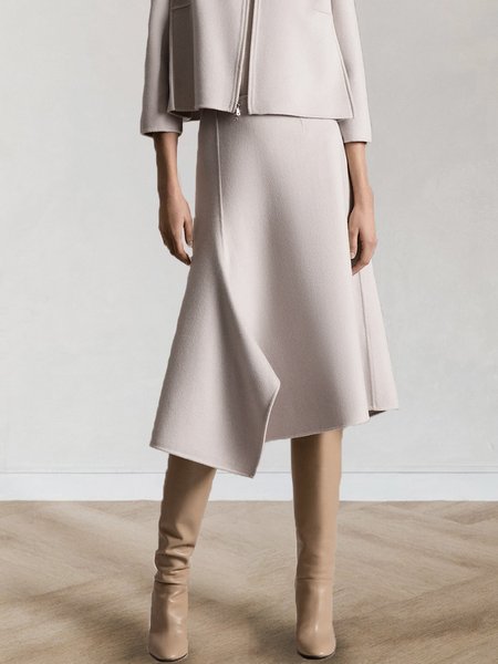 

Elegant Loose Plain Mid Waist Skirt, Gray, Skirts