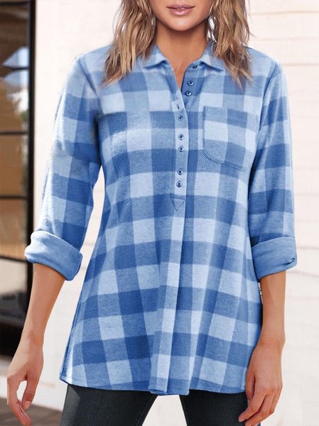 

Casual Check Long Sleeve Shirt, Light blue, Blouses & Shirts