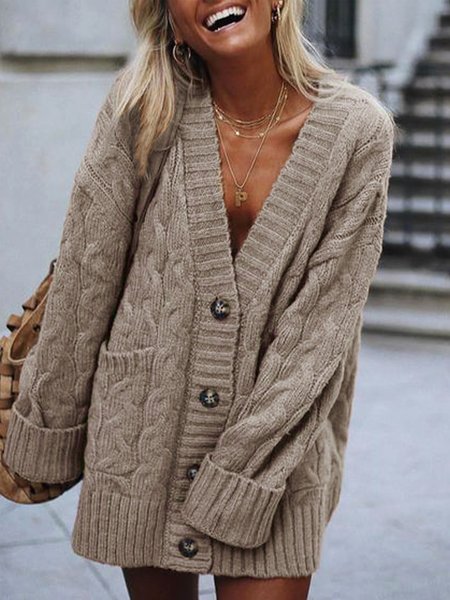 

Daily V Neck Plain Loose Sweater Cardigan, Light coffee, Cardigans
