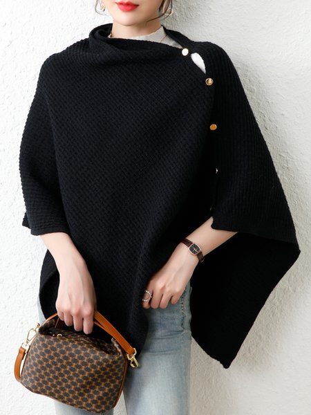 

Black Daily Three Quarter Simple Plain V Neck Sweater, Pullovers