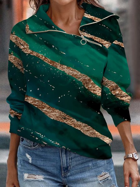 

Casual Loose Zipper V Neck Ombre Sweatshirts, Green, Sweatshirts & Hoodies