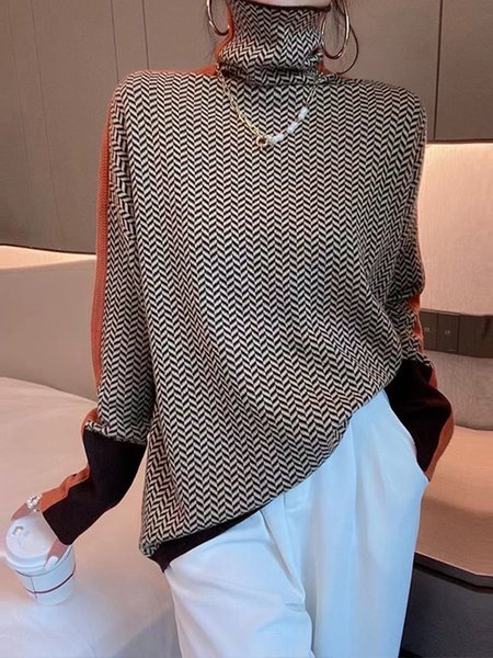

Coffee Long sleeve Turtleneck Daily Regular Fit Sweater, Pullovers