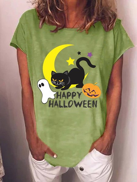 

Lilicloth X Y Happy Halloween With Black Cat Women's T-Shirt, Green, T-shirts