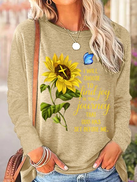 

Womens God Sunflower Quote Casual Top, Apricot, Long sleeves