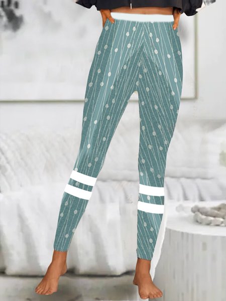 

Geometric Tight Polka Dots Casual Leggings, Green, leggings