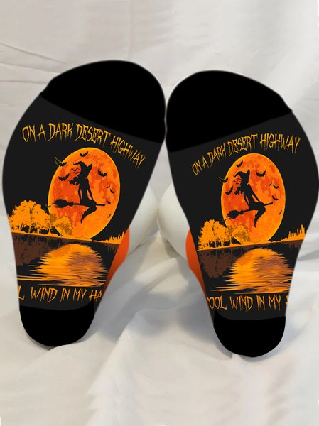 

On A Dark Halloween Witch Pattern Socks Festive Accessories, As picture, Socks