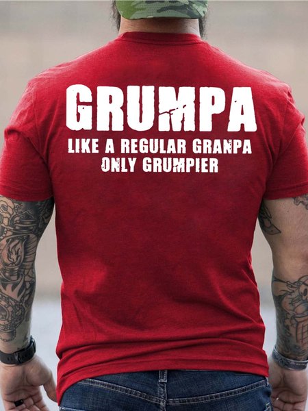 

Men Regular Granpa Only Grumpier Cotton Text Letters Casual T-Shirt, Red, T-shirts