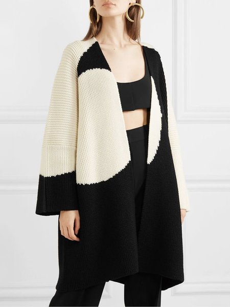 

Daily Geometric Long sleeve V Neck Sweater Coat, Black, Cardigans