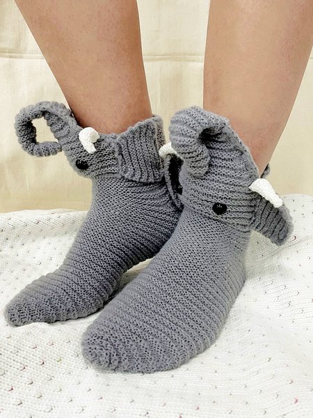 

3D Elephant Shaped Hand Knitted Home Floor Socks Autumn Winter Socks, Gray, Socks