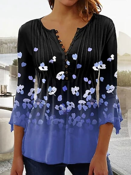 

Regular Fit Ombre Floral Casual Tops, Black-blue, Tops