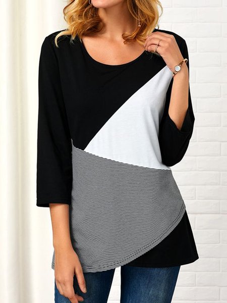 

Color Block Casual Regular Fit T-Shirt, Black, Tunics