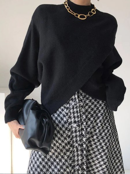 

Daily Long sleeve Simple Crew Neck Regular Fit Sweater, Black, Pullovers
