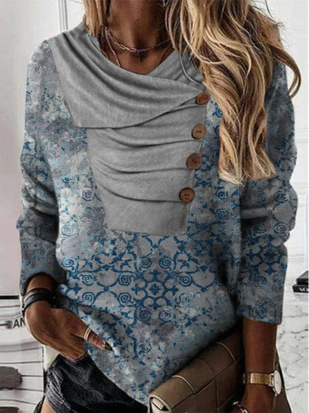 Ethnic Shawl Collar Sweatshirts, Blue, Sweatshirts & Hoodies